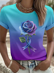 Women's Blooming Rose Floral Embroidered T-Shirt