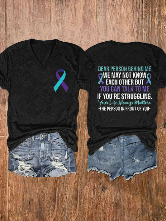 Women's Suicide Prevention Awareness Print Short Sleeve T-Shirt