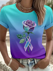 Women's Elegant Rose Floral Embroidered T-Shirt