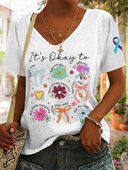 Women's Suicide Prevention Awareness Mental Health It's OKay Print T-Shirt