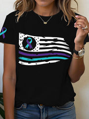 Women's Suicide Prevention Awareness Flag Ribbon Print T-Shirt