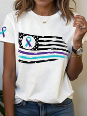 Women's Suicide Prevention Awareness Flag Ribbon Print T-Shirt