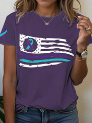 Women's Suicide Prevention Awareness Flag Ribbon Print T-Shirt