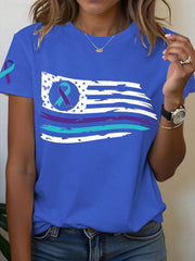 Women's Suicide Prevention Awareness Flag Ribbon Print T-Shirt
