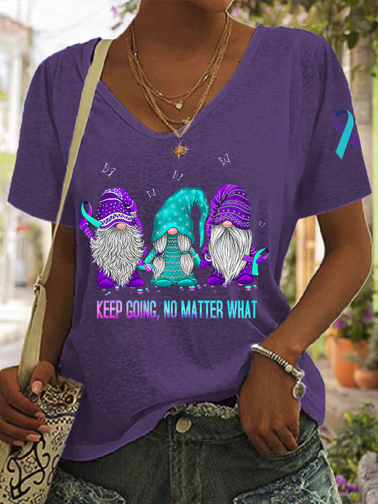 Women's Suicide Prevention Awareness Gnomes Keep Going T-Shirt