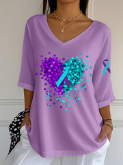 Women's Suicide Prevention Awareness Heart Ribbon Mid Sleeve T-Shirt
