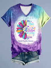 Women's Suicide Prevention Tie Dye Printed V-neck T-shirt