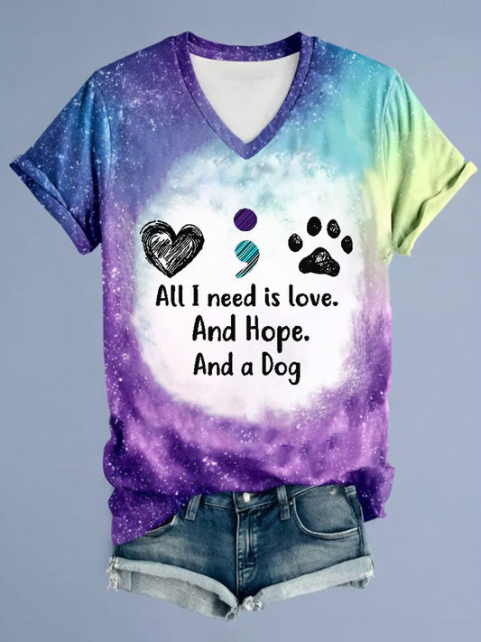 Women's Suicide Prevention Tie Dye Printed V-neck T-shirt