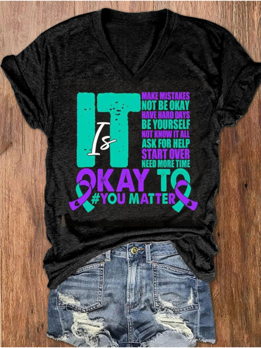 Women's Stay You Matter Printed V-neck T-shirt