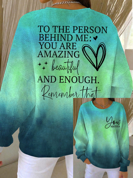 Women's Dear Person Behind Me Ribbed Round-Neck Sweatshirt