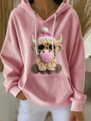 Women's Christmas Highland Cow Print Casual Hoodie