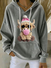 Women's Christmas Highland Cow Print Casual Hoodie