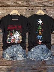 Women's V-Neck Retro Christmas The Most Wonderful Time Of The Year Print T-Shirt