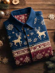 Men's Retro Christmas Elk Printed Shirt