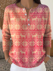 Women's Christmas geometric snowflake and reindeer print tops