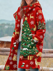 Women's Retro Christmas Printed Coat