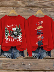 Women's Retro Christmas Believe Print Sweatshirt