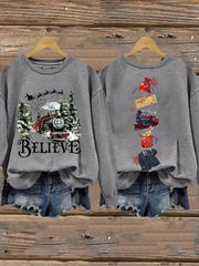 Women's Retro Christmas Believe Print Sweatshirt
