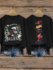 Women's Retro Christmas Believe Print Sweatshirt