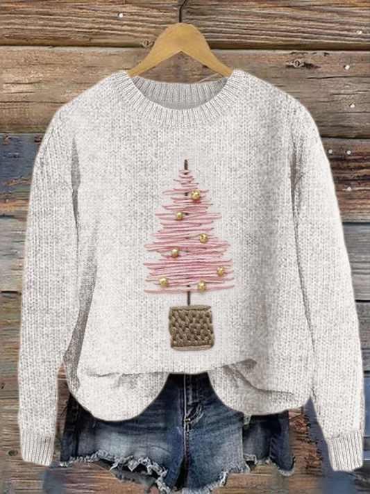 Women's Christmas tree print faux sweater