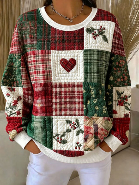 Women's Christmas Ribbed Round-Neck Sweatshirt