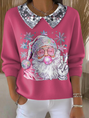Women's Funny Christmas Santa Art Printed Tops