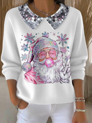 Women's Funny Christmas Santa Art Printed Tops