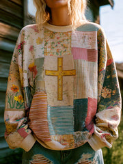 Women's Cross Floral Print Casual Sweatshirt