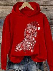 Women's Christmas Dachshund Rhinestone Hooded Sweatshirt