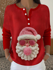 Women's Christmas Santa Claus Print Button Top