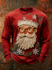Men's Retro Santa Claus Print Waffle Long Sleeve T-Shirt