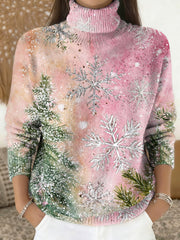 Women's Merry Christmas Print Knit Turtleneck Pullover Sweater
