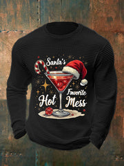 Men's Funny Christmas Santa's Favorite Hot Mess Casual Waffle Long Sleeve Top
