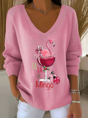 Women's Christmas Flamingo Print Casual Top