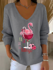 Women's Christmas Flamingo Print Casual Top