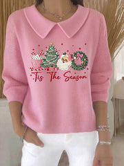 Women's Christmas Tree Santa Claus Art  Printed Baby Doll Collar Top