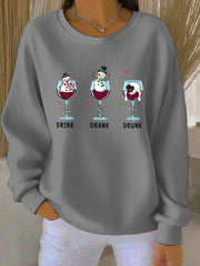 Women's Christmas snowman print Ribbed Round-Neck Sweatshirt