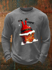 Men's Funny Santa Claus stuck in the chimney Print Waffle Long Sleeve T-Shirt