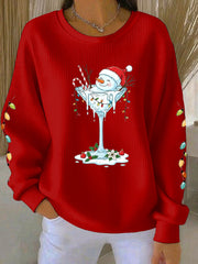 Women's Christmas snowman print Ribbed Round-Neck Sweatshirt