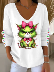 Women's Funny Christmas Grinch Cta Print Casual Long Sleeve Top