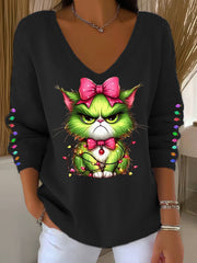 Women's Funny Christmas Grinch Cta Print Casual Long Sleeve Top