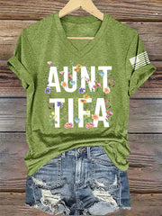 Women's Retro Aunt Tifa V-Neck Tee