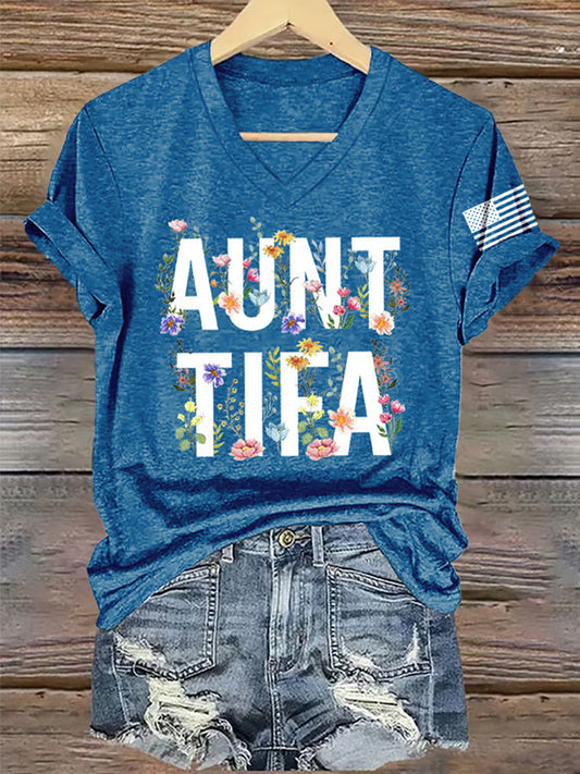 Women's Retro Aunt Tifa V-Neck Tee