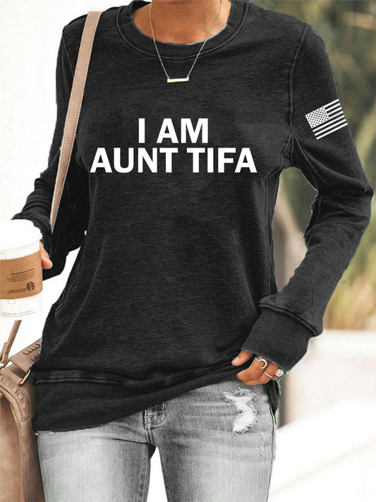 Women's  I Am Aunt Tifa Aunties Against Fascists Sweatshirt