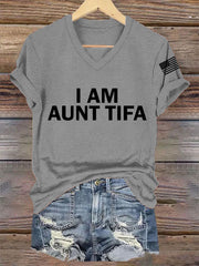 Women's  I Am Aunt Tifa Aunties Against Fascists V-Neck Tee