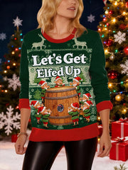 Women'S Retro Let'S Get Elfed Up Juice Beverage Dispenser Christmas Sweater