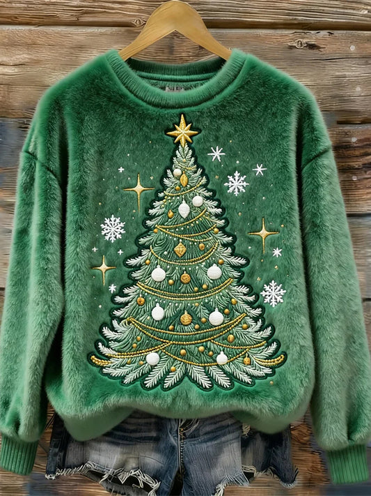 Women's Christmas Tree  Art Plush Sweater