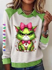 Women‘s Funny Christmas Grinch Cat Print Sweatshirt