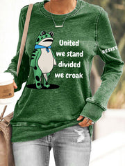 Women's Polish Frog United We Stand Divided We Croak Print Sweatshirt