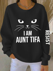 Women's I Am Aunt Tifa Aunties Resist Fascists Ribbed Round-Neck Sweatshirt